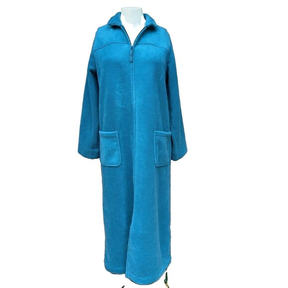 L.L. Bean Other - LL Bean Women’s 3XL Blue Fleece Full Zip Pocket Long Robe Lounger Mock Neck